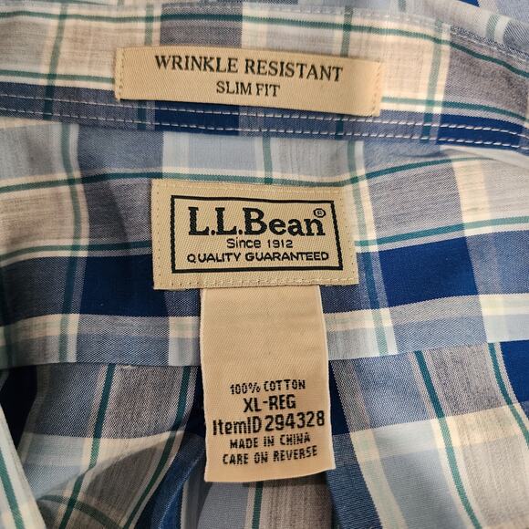 L.L. Bean Wrinkle Resistant Slim Fit Button Down Shirt Blue Plaid XL - Picture 5 of 5